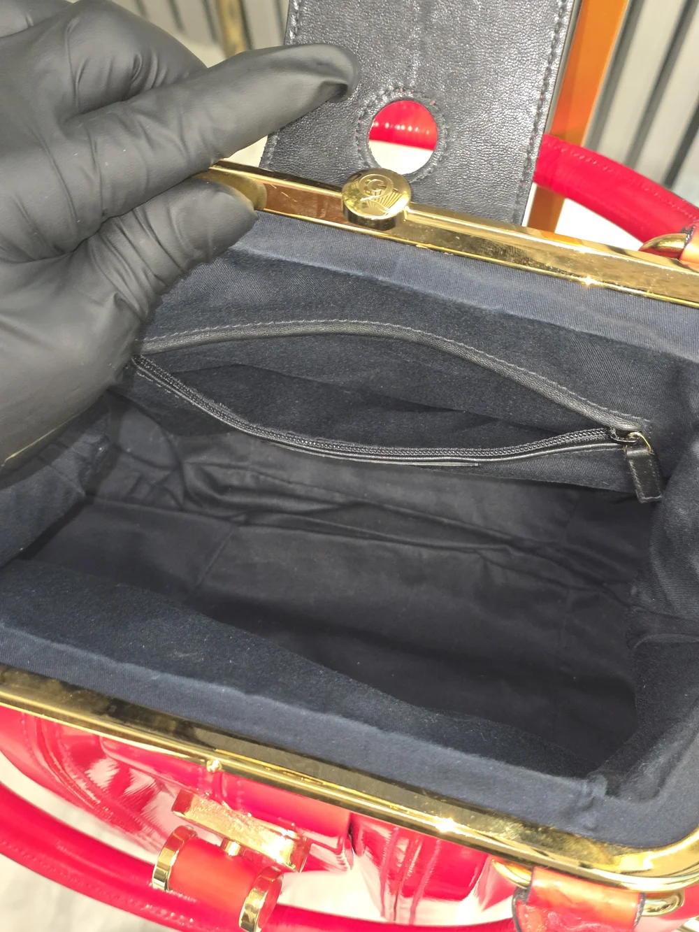 Alexander McQueen Red Elvie Frame Patent Top-Handle Satchel Bag RARE